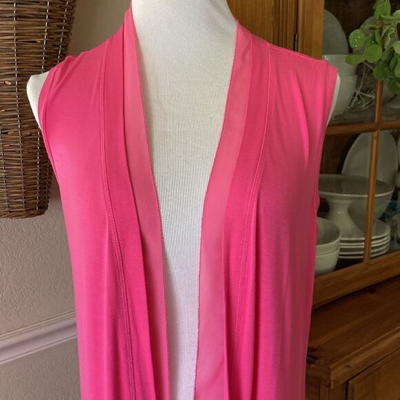 Logo By Lori Goldstein Barbie Pink Long Line Open Cardigan Women’s Medium - Picture 2 of 10